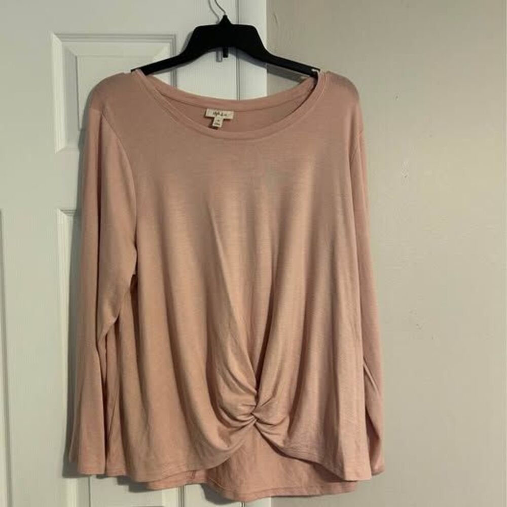Style & Co Women’s 3X Blush Pink Twist Front Long Sleeve Top NWT $44.50